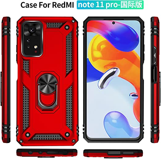 Protectores para celular  para Xiaomi  Redmi Note 11 Pro 5G Funda reforzada con anillo v2 Rojo